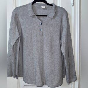 Poetry Heather Gray Polo-Style Knit Top cashmere sweater